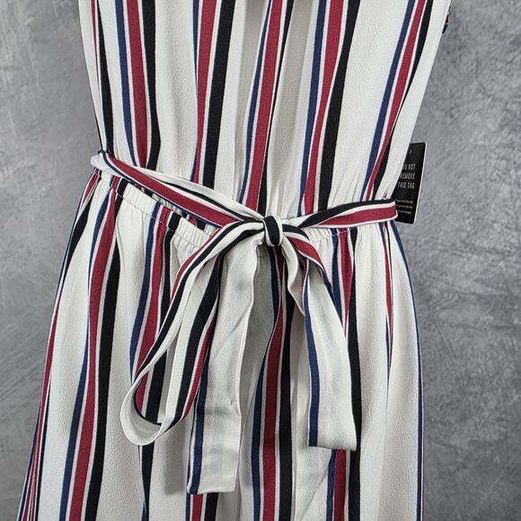 Express Romper Women Large White Stripe Off Shoulder Ruffle Belted Casual Jumper - Picture 4 of 16